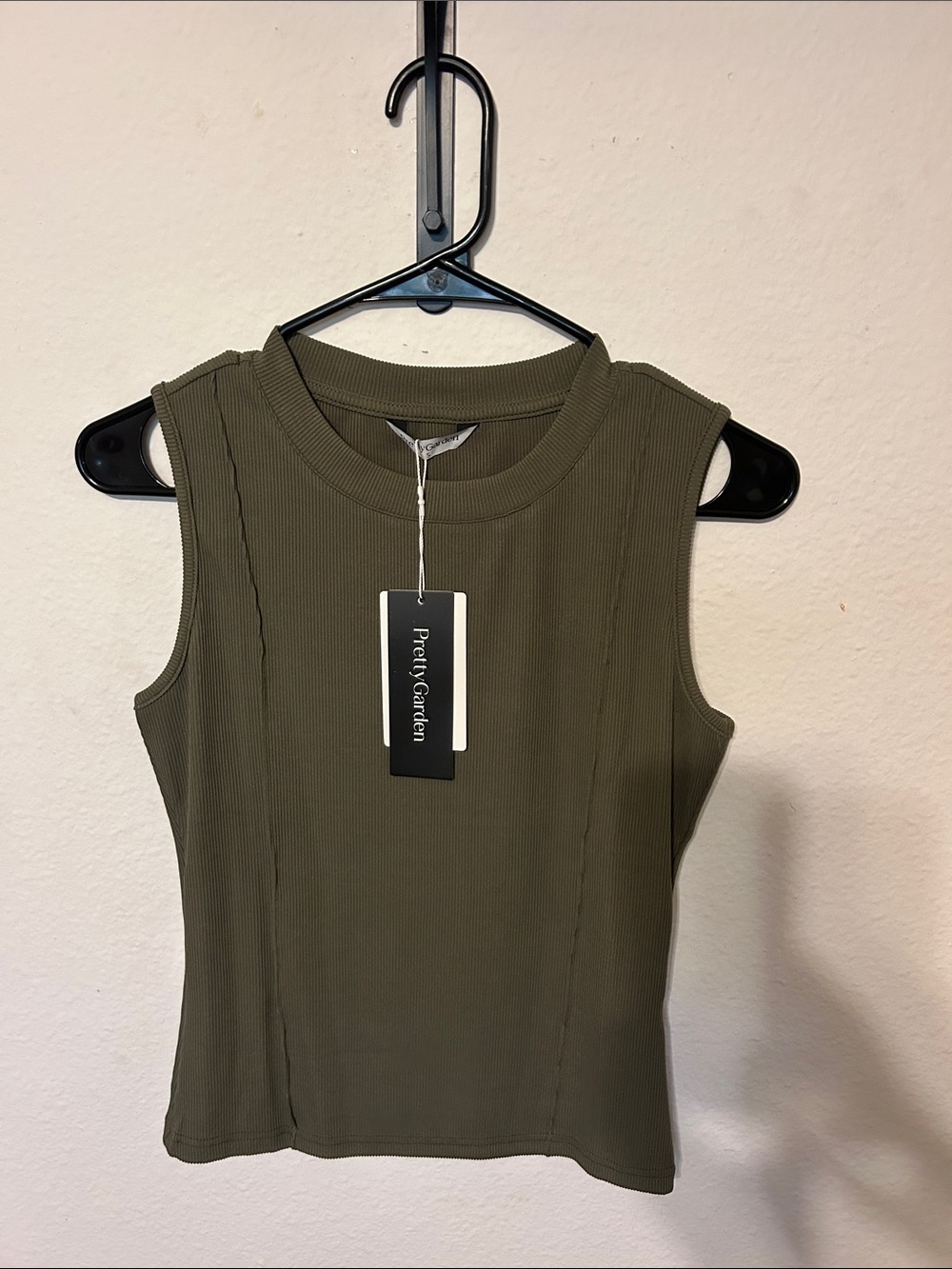 PrettyGarden Olive Ribbed Crewneck Tank